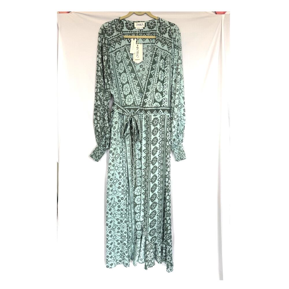 NWT Anthropologie Omika Wrap Maxi Dress, Aqua Green Motif XL - Picture 3 of 7
